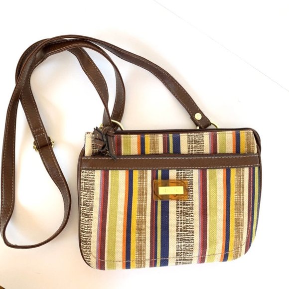 Relic/Fossil Small Striped Canvas Crossbody Bag w/Adjustable Strap in Fa… - Picture 1 of 10